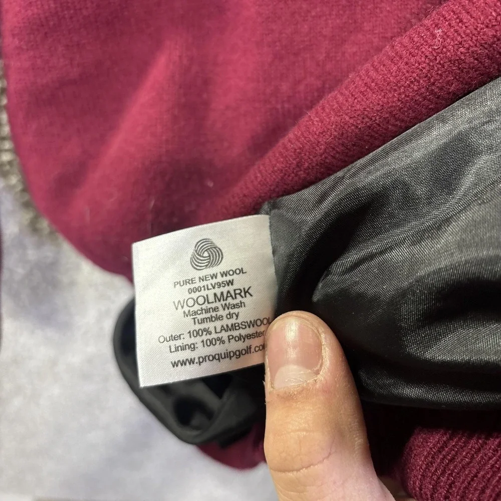 ProQuip Sweater Mens Medium Red Lambswool 1/4‎ Zip Lined Golf Water Repellent